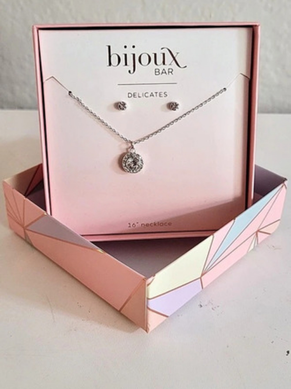 bijoux BAR Delicates Necklace & Earrings Set Silver NWT